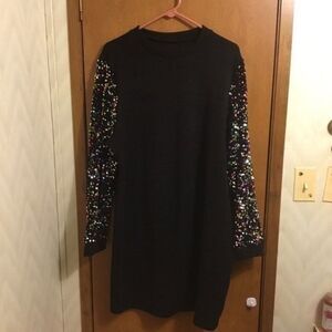 SHEIN Curve Sparkly Sequin Party Long 90s Sleeve Black Sweater Mini Dress 4X